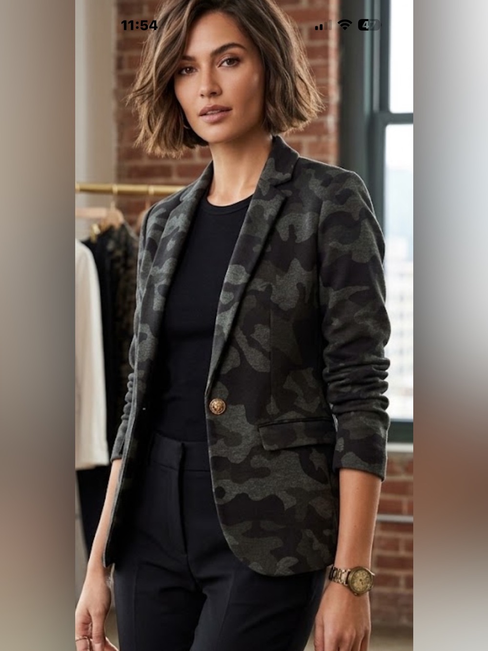 G.I.L.I. Got it Live it Gray and Black Camo Single-Button Blazer NWT